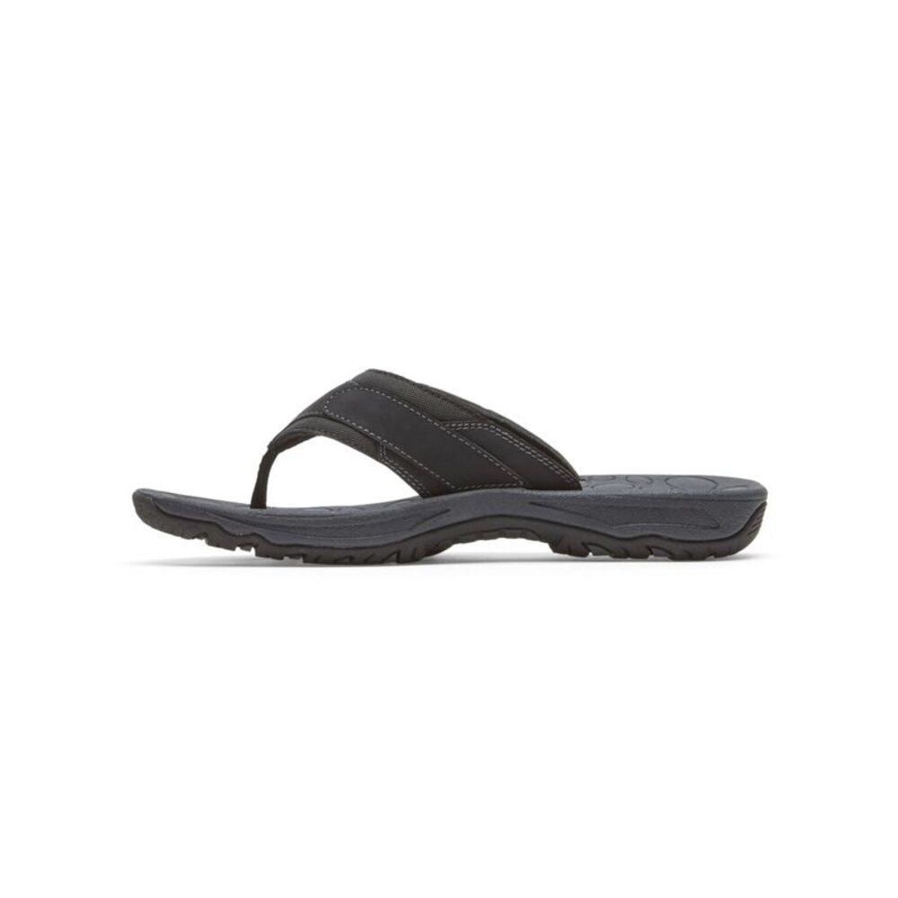 NWT ROCKPORT Mens Black Hayes Round Toe Slip On Thong Sandals Shoes 10 M - Picture 2 of 3